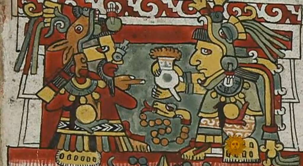 Dioses aztecas tomando xocolatl